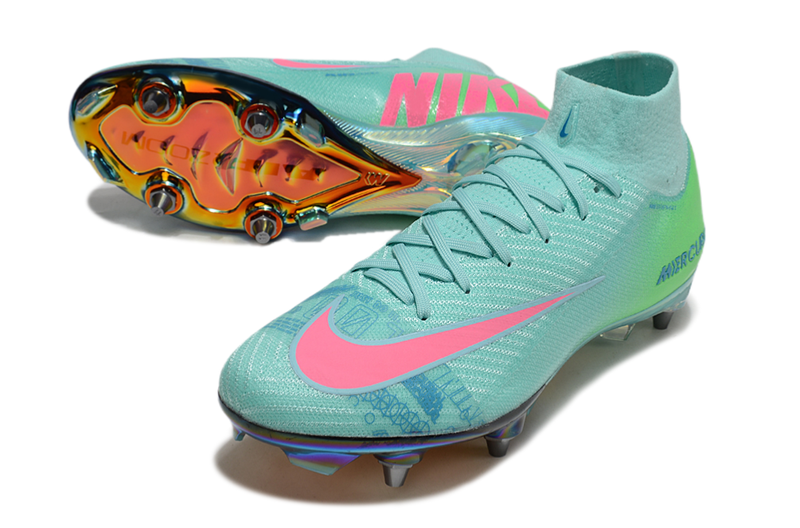 Chuteira Campo Nike Air Zoom Mercurial Superfly 10 Elite Trava Mista Verde e Rosa "Cosmic Speed"