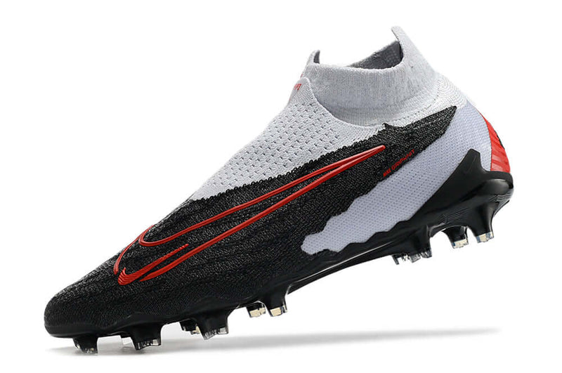 Precisão é com a Chuteira de Campo Nike Phantom GX DF Elite FG Branca, Preta e Vermelha na Farda de Boleiro, Garanta a qualidade de Jogadores Profissionais