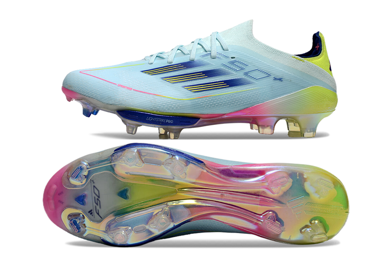 Botes de futbol Adidas F50+ FG blau, rosa i groc "Paquet de botes olímpiques" 