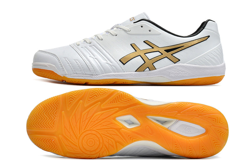 Chuteira Futsal Asics Japan Destaque II IC Branca e Dourada