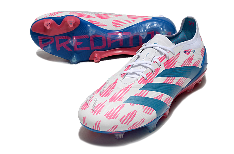 Chuteira Campo Adidas Predator Elite FG Branca, Azul e Rosa "Reemergence Pack"