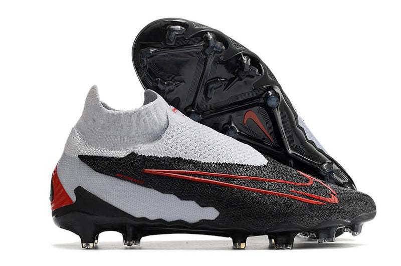 Precisão é com a Chuteira de Campo Nike Phantom GX DF Elite FG Branca, Preta e Vermelha na Farda de Boleiro, Garanta a qualidade de Jogadores Profissionais