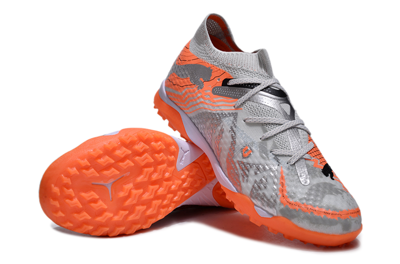 Chuteira Society Puma Future 7 TF Cinza e Laranja