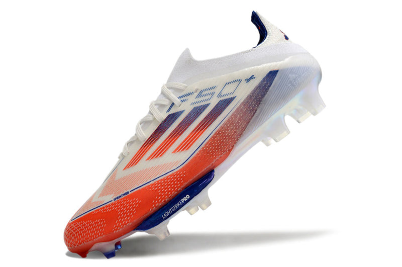 Botes de futbol Adidas F50+ FG blanc, blau i vermell "Paquet avançat"