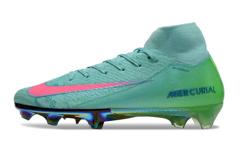 Chuteira Campo Nike Air Zoom Mercurial Superfly 10 Elite FG Verde e Rosa "Cosmic Speed"