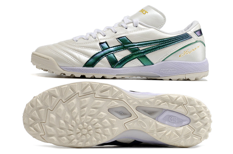 Chuteira Society Asics Japan TF Branca e Verde