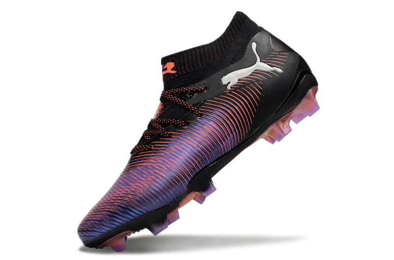 Chuteira Campo Puma Future 8 FG Preta, Vermelho e Roxo "UNLIMITED Pack"