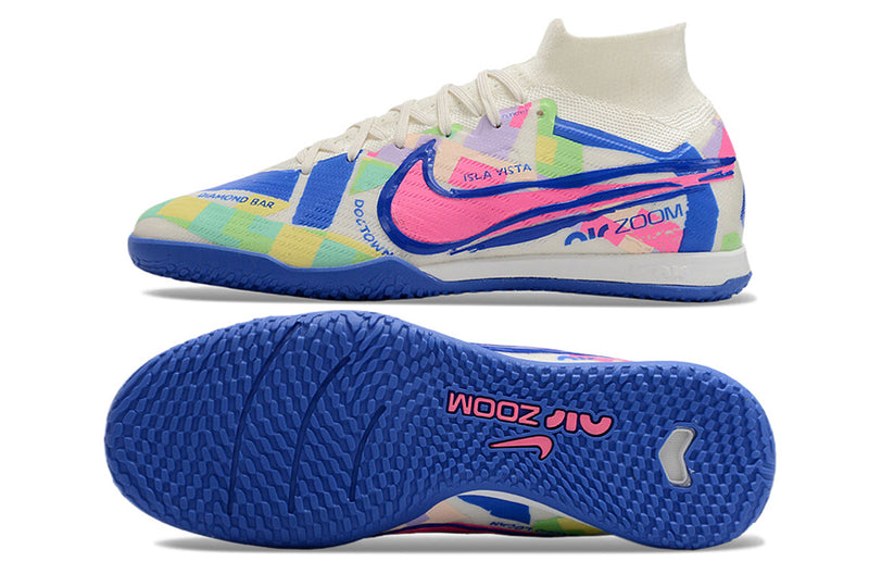 Nike Air Zoom Mercurial Superfly 9 Elite IC White, Blue and Pink "SoCal Pack" Futsal Boot 