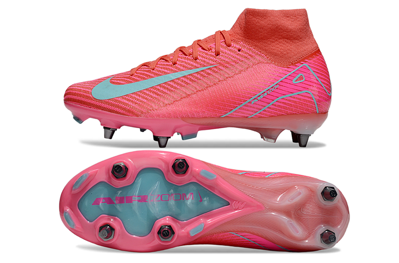 Chuteira Campo Nike Air Zoom Mercurial Superfly 10 Elite Trava Mista Rosa e Azul "Mad Energy"