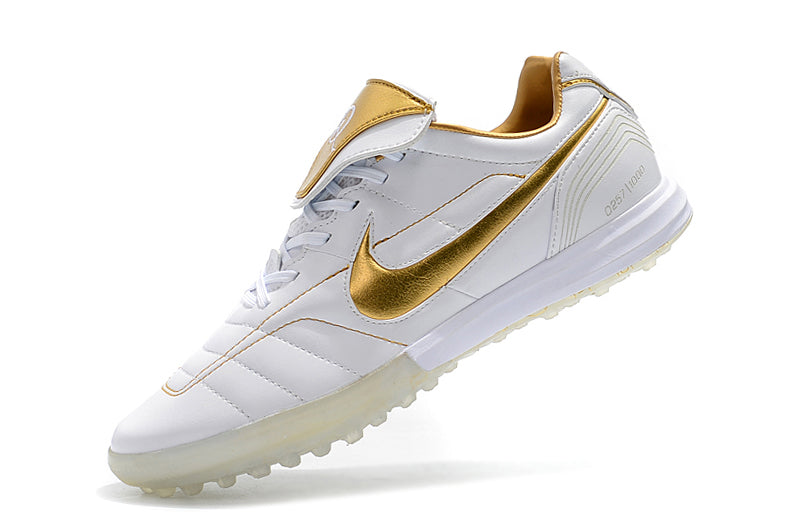 Nike Retro Tiempo Legend 7 Elite TF White and Gold R10 Society Football Boots 