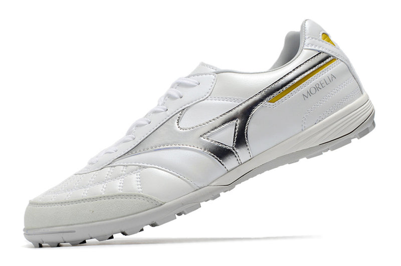 Botes de futbol Mizuno Morelia Sala Japan TF blanc i plata "Beta Shining".