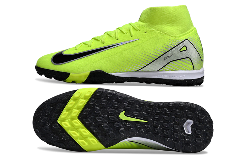 Chuteira Society Nike Air Zoom Mercurial Superfly 10 Elite TF Verde e Preta "Mad Voltage"