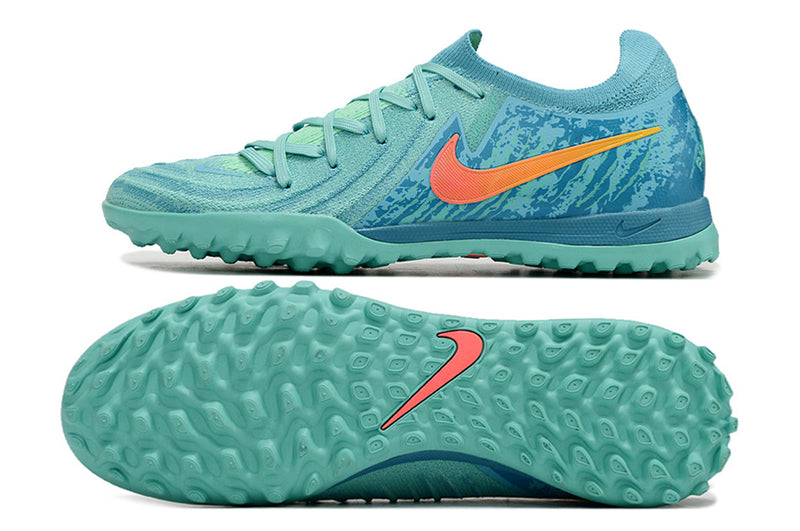 Chuteira Infantil Society Nike Phantom GX 2 Elite TF Azul e Verde "Vortex Pack"