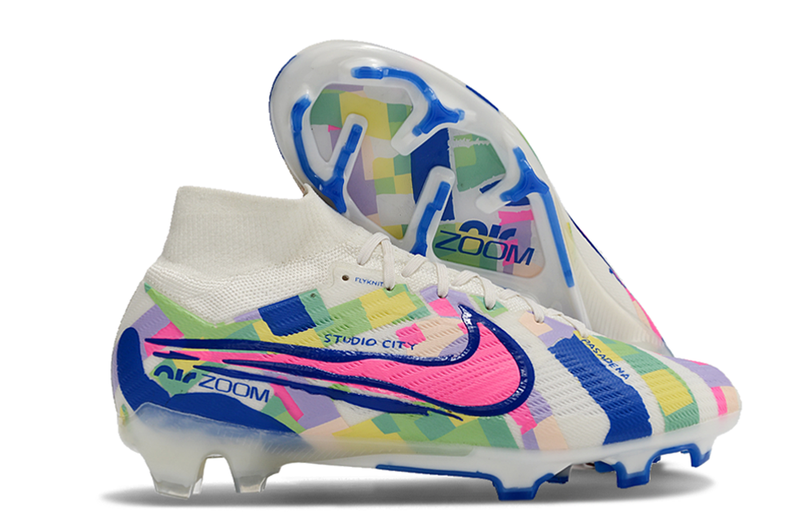 Nike Air Zoom Mercurial Superfly 9 Elite FG White, Blue and Pink "SoCal Pack" Kids' Field Football Boots 