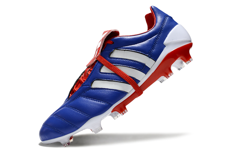 Chuteira Campo Adidas Predator Mania FG Azul, Branca e Vermelha "Made in Germany"