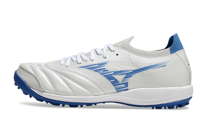 Chuteira Society Mizuno Morelia Neo Sala TF Branca e Azul "Mugen Pack"