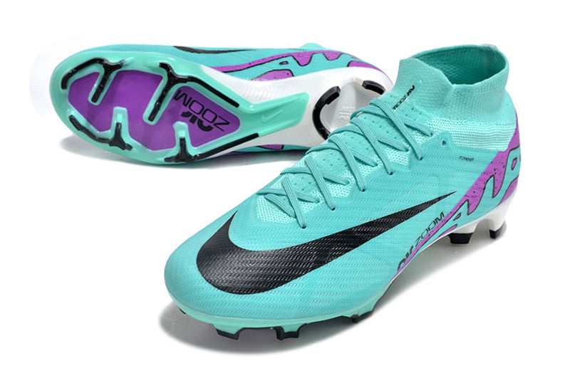 Chuteira Campo Nike Air Zoom Mercurial Superfly 9 Elite FG Azul e Roxo "Peak Ready Pack"