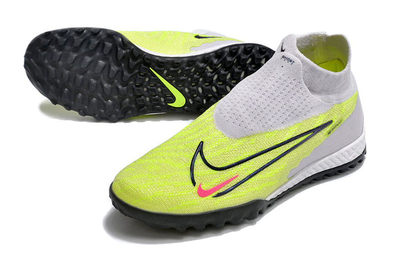 Chuteira Society Nike Phantom GX DF Elite TF Cinza e Verde "Luminous Pack"