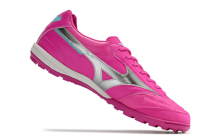 Chuteira Society Mizuno Morelia Sala Japan TF Rosa e Prata