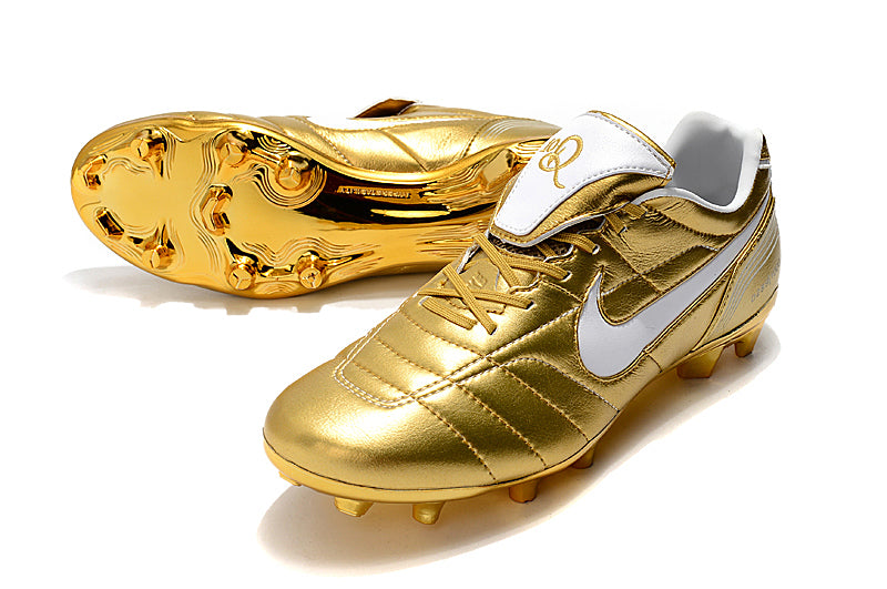 Nike Retro Tiempo Legend 7 Elite FG Gold and White R10 Football Boots 