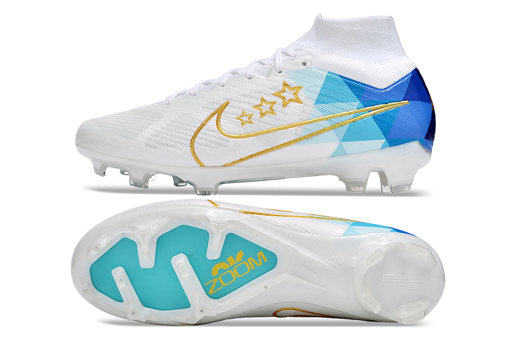 Nike Air Zoom Mercurial Superfly 9 Elite FG White and Blue Nike Air Zoom Mercurial Superfly 9 Elite FG White and Blue