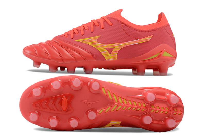 Chuteira Campo Mizuno Morelia Neo 4 Beta FG Vermelha e Dourada "Release Pack"