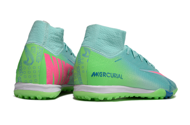 Chuteira Society Nike Air Zoom Mercurial Superfly 10 Elite TF Verde e Rosa "Cosmic Speed"