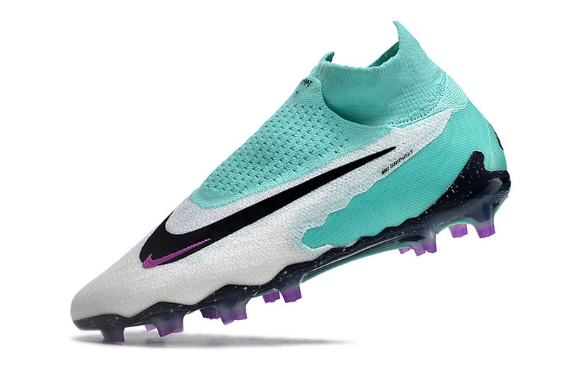 Chuteira Campo Nike Phantom GX DF Elite FG Branca, Verde e Roxa "Peak Ready Pack"