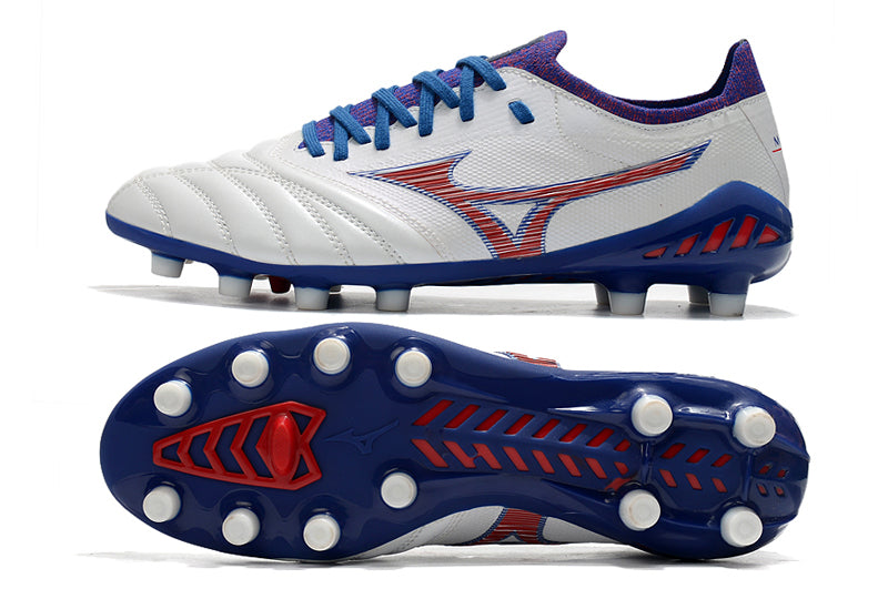 Mizuno Morelia Neo 3 FG White, Blue and Red Field Football Boots