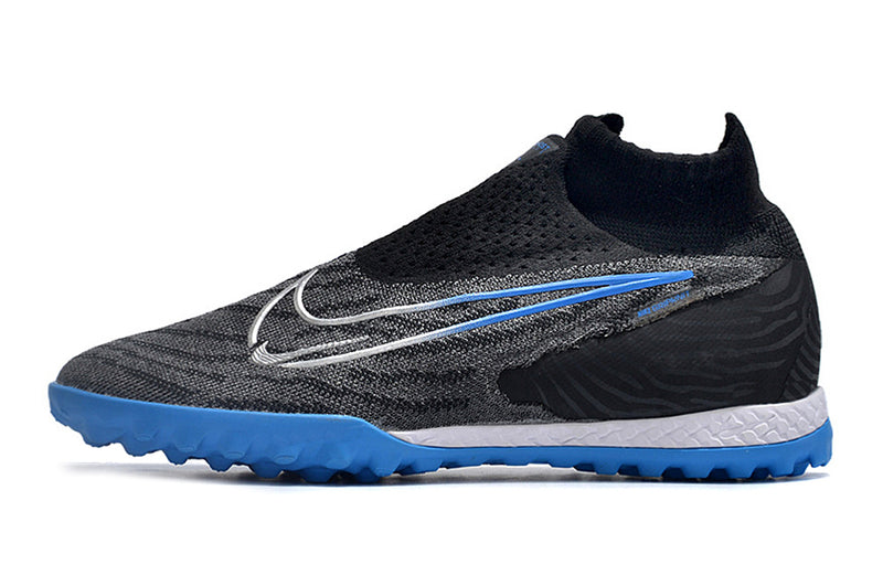 Chuteira Infantil Society Nike Phantom GX DF Elite TF Preta e Azul "Shadow Pack"