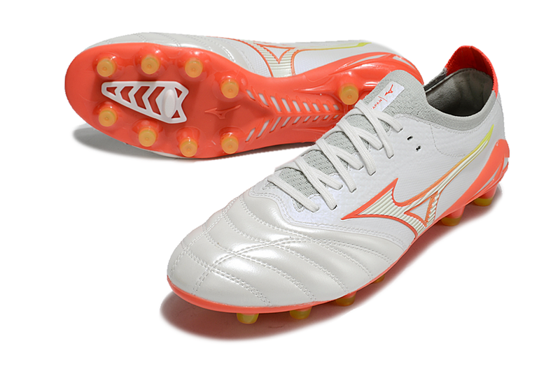 Chuteira Campo Mizuno Morelia Neo 4 Beta FG Branca e Laranja