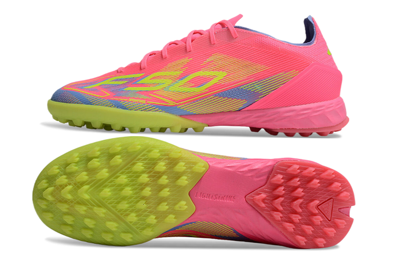 Chuteira Society Adidas F50 TF Rosa, Verde e Azul