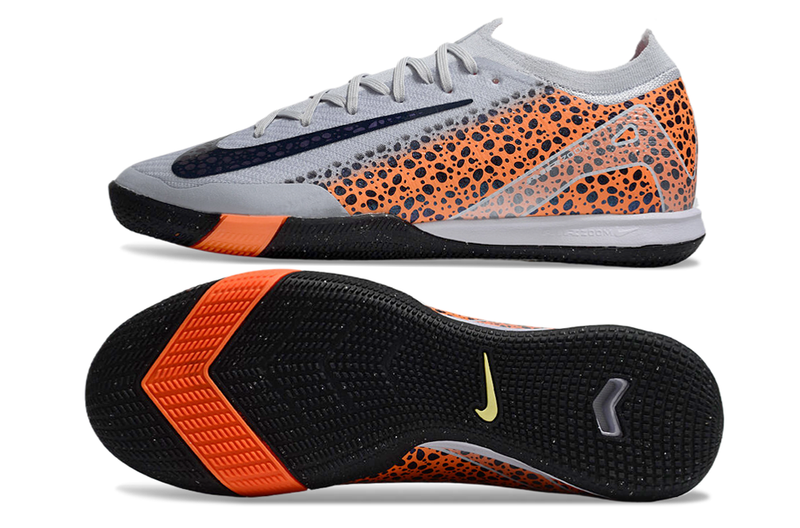 Chuteira Futsal Nike Air Zoom Mercurial Vapor 16 Elite IC Cinza, Laranja e Preto