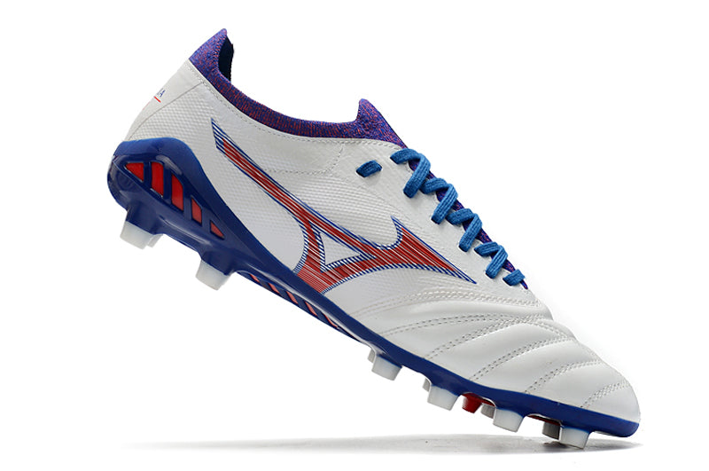 Mizuno Morelia Neo 3 FG White, Blue and Red Field Football Boots