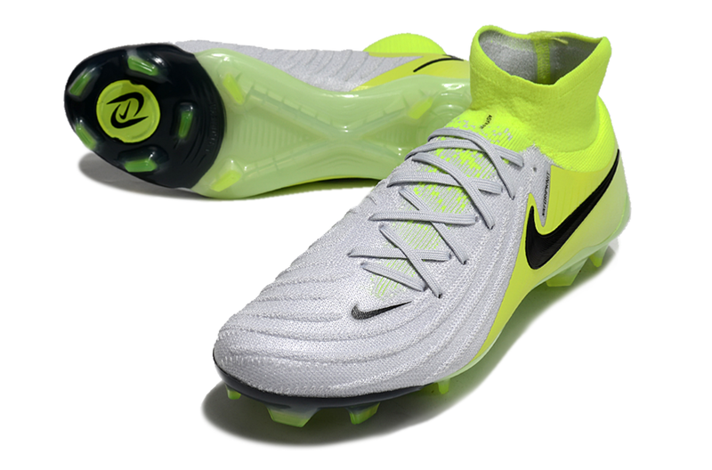 Chuteira Campo Nike Phantom Luna 2 Elite FG Cinza e Verde "Mad Voltage"