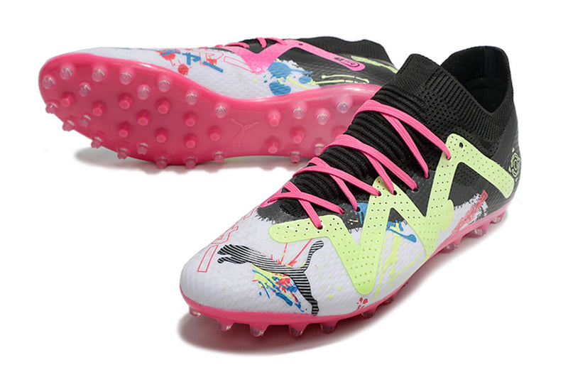 Chuteira Society Puma Future Ultimate MG Preta e Rosa "PoweCat Pack'