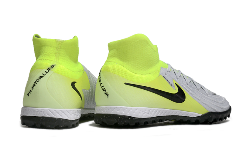 Chuteira Society Nike Phantom Luna 2 Elite TF Cinza e Verde "Mad Voltage"