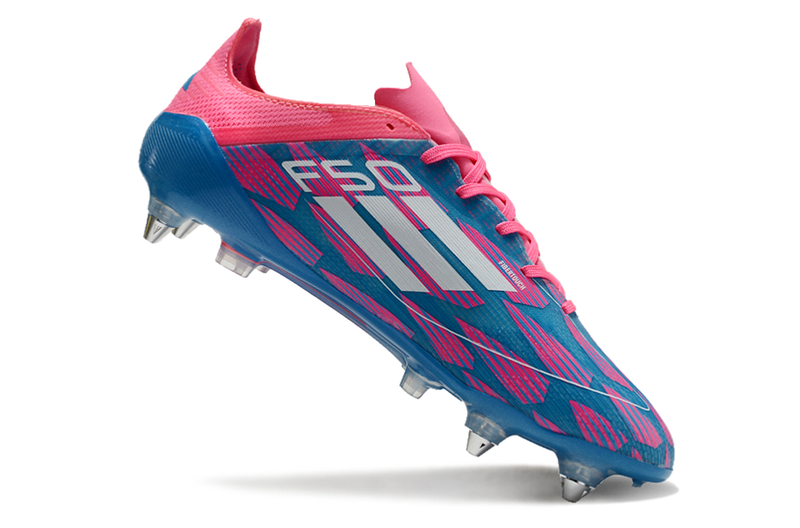 Adidas F50 Aluminum Spike Field Cleats Pink, Blue and White "Reemergence Pack"