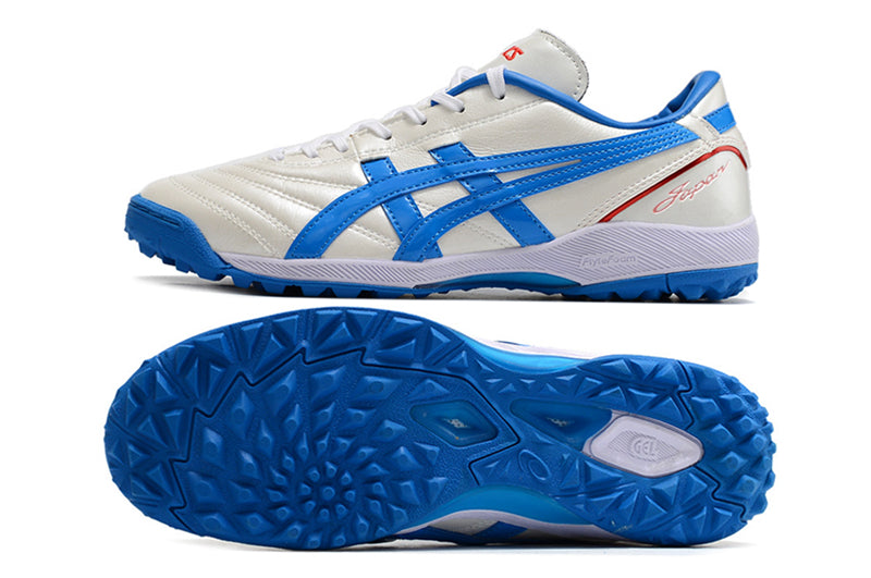 Chuteira Society Asics Japan TF Branca e Azul