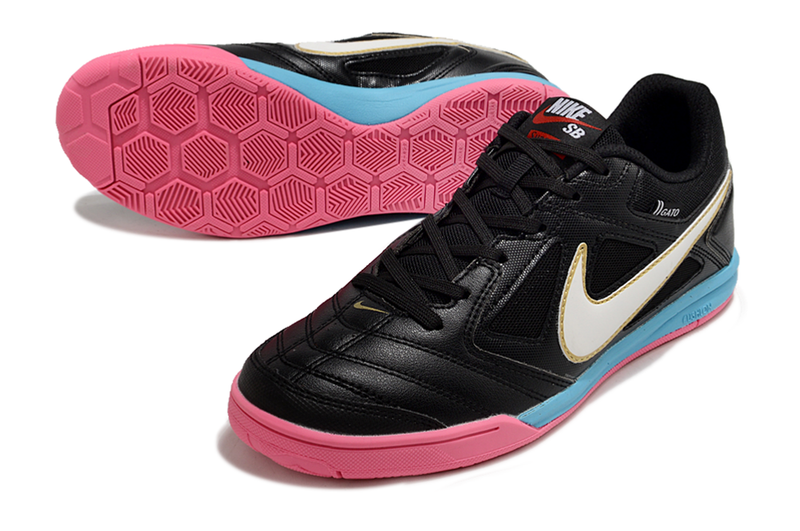 Chuteira Futsal Supreme x Nike SB Gato IC Preta, Rosa e Azul