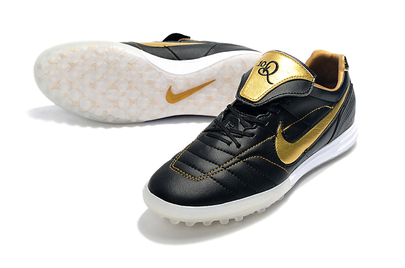 Nike Retro Tiempo Legend 7 Elite TF Black and Gold R10 Society Football Boots 