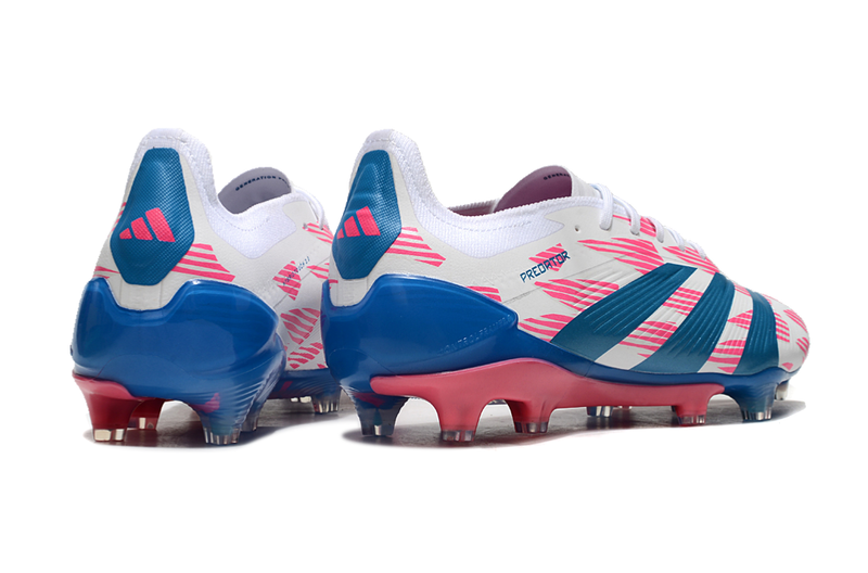 Chuteira Campo Adidas Predator Elite FG Branca, Azul e Rosa "Reemergence Pack"