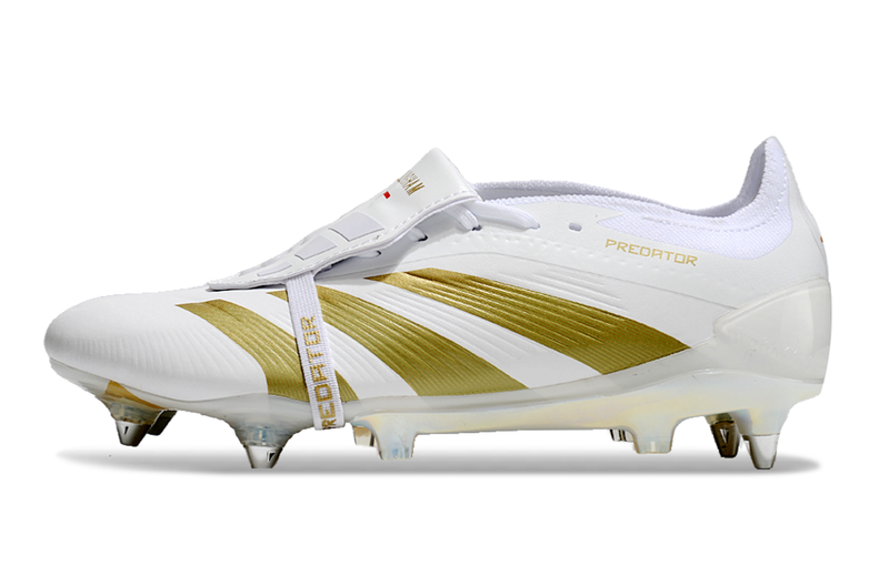 Chuteira Campo Adidas Predator Elite FT 30 Ponta de Aluminio Branca e Dourada "Day Spark Pack"