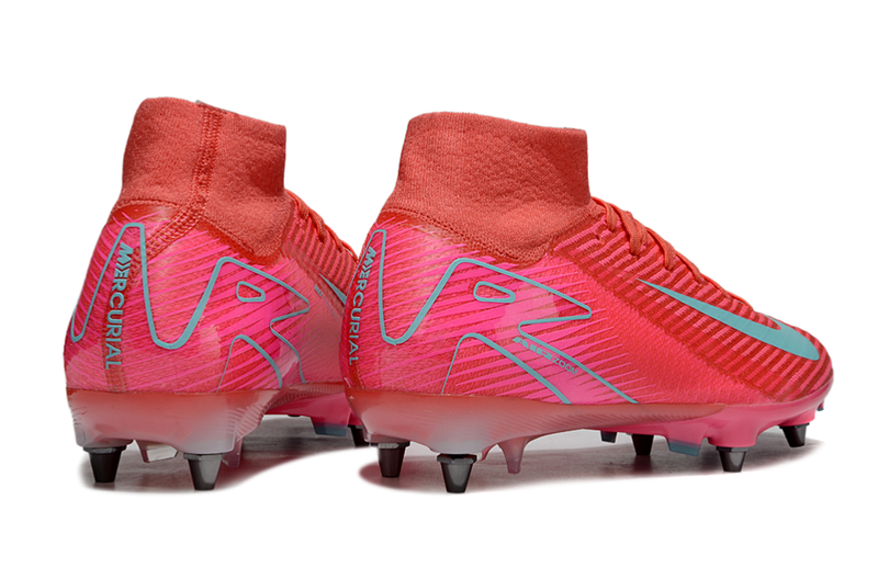 Chuteira Campo Nike Air Zoom Mercurial Superfly 10 Elite Trava Mista Rosa e Azul "Mad Energy"