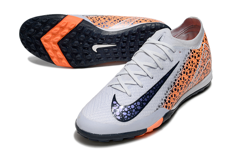 Chuteira Society Nike Air Zoom Mercurial Vapor 16 Elite TF Branca, Laranja e Preto "Eletric Pack"