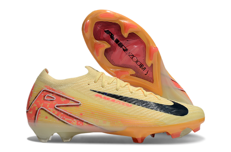 Chuteira Campo Nike Air Zoom Mercurial Vapor 16 Elite FG Amarelo e Laranja "Mbappe´s"