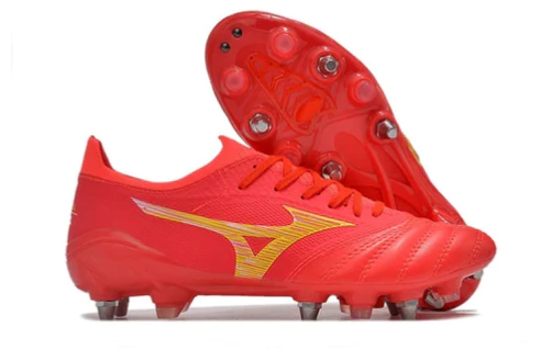 Bota de futbol Campo Mizuno Morelia Neo 4 Mixed Lock vermell i groc "Release Pack".