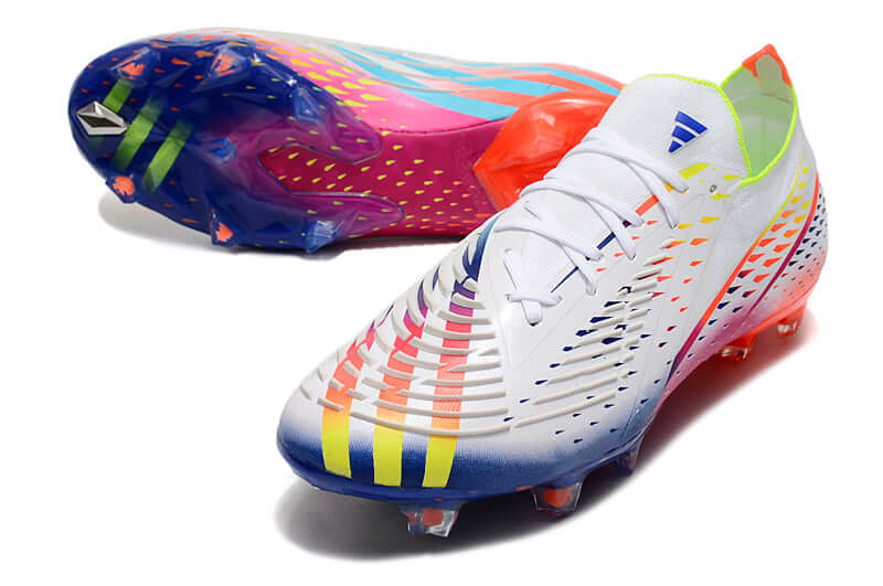 A nova Chuteira da Adidas de Campo Predator Edge.1 FG Branca e Colorida "Al Rihla Pack" na Farda de Boleiro, Garanta a qualidade de Jogadores Profissionais