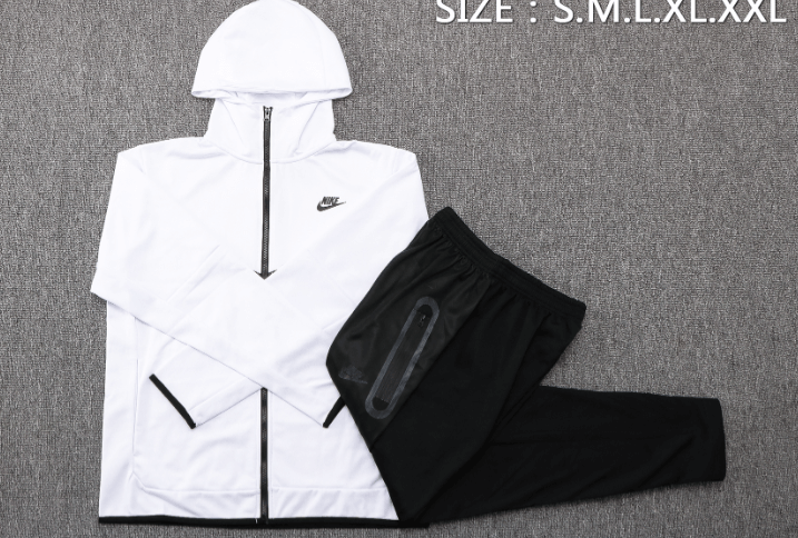 Conjunto de Moletom Nike Sportswear Tech Fleece Branco e Preto (Com Touca) - Farda de Boleiro