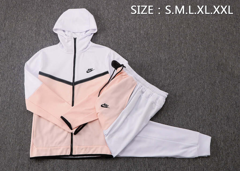 Conjunto de Moletom Nike Sportswear Tech Fleece Branco, Rosa e Cinza - Farda de Boleiro